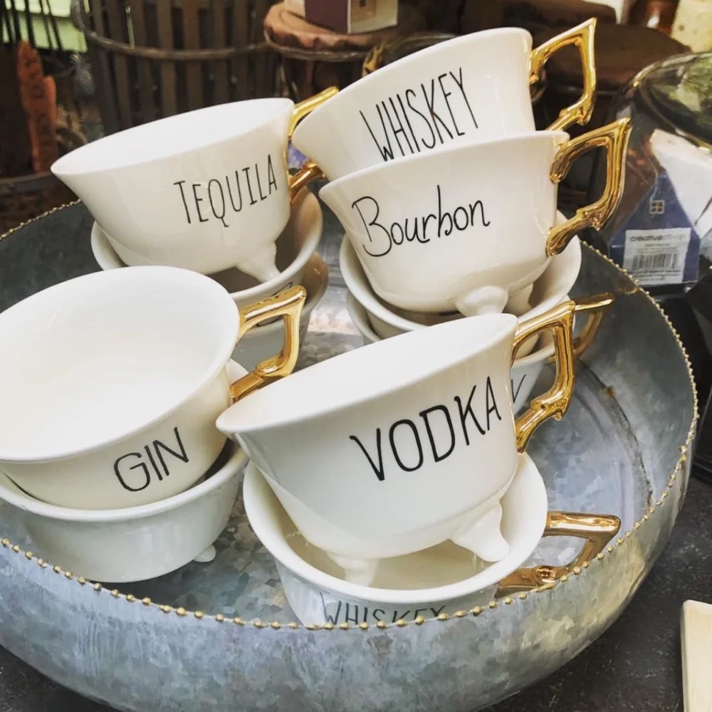 Creative Co-Op Boozy Stoneware Footed Tea Cup